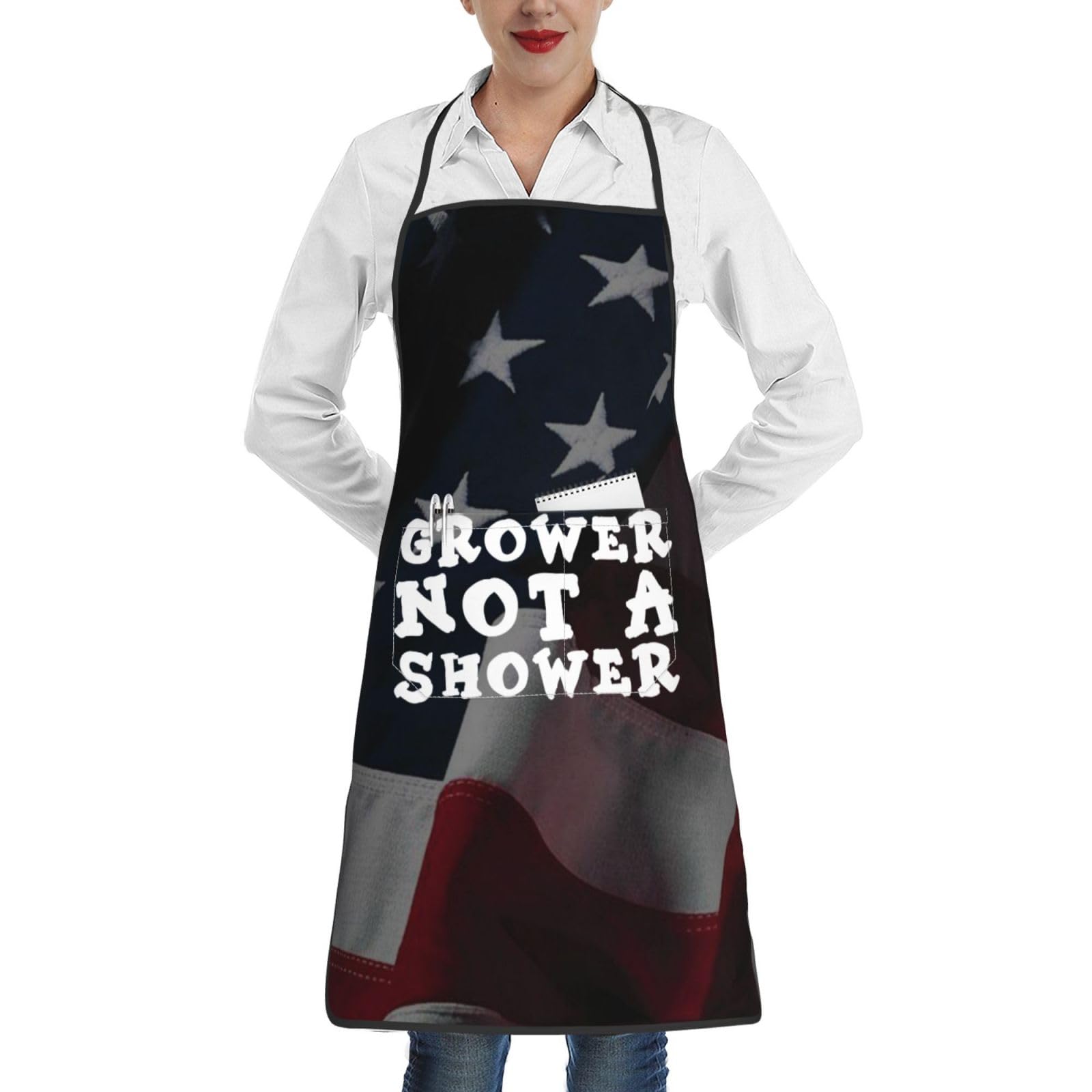 nopicsn Grower Not A Shower Apron for cooking with Pockets Women Men Kitchen Chef Funny Aprons