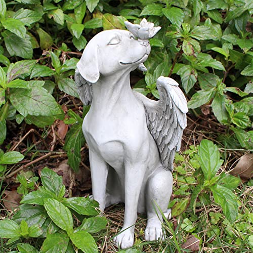 LetCart Engel Hund Statue Engel Hundefigur Garten Dekoration Statue Figur mit Engelsflügel, Handschnitzerei Lebendige Exquisit Kunstharz Gedenksteine für Garten oder Rasen Dekoration
