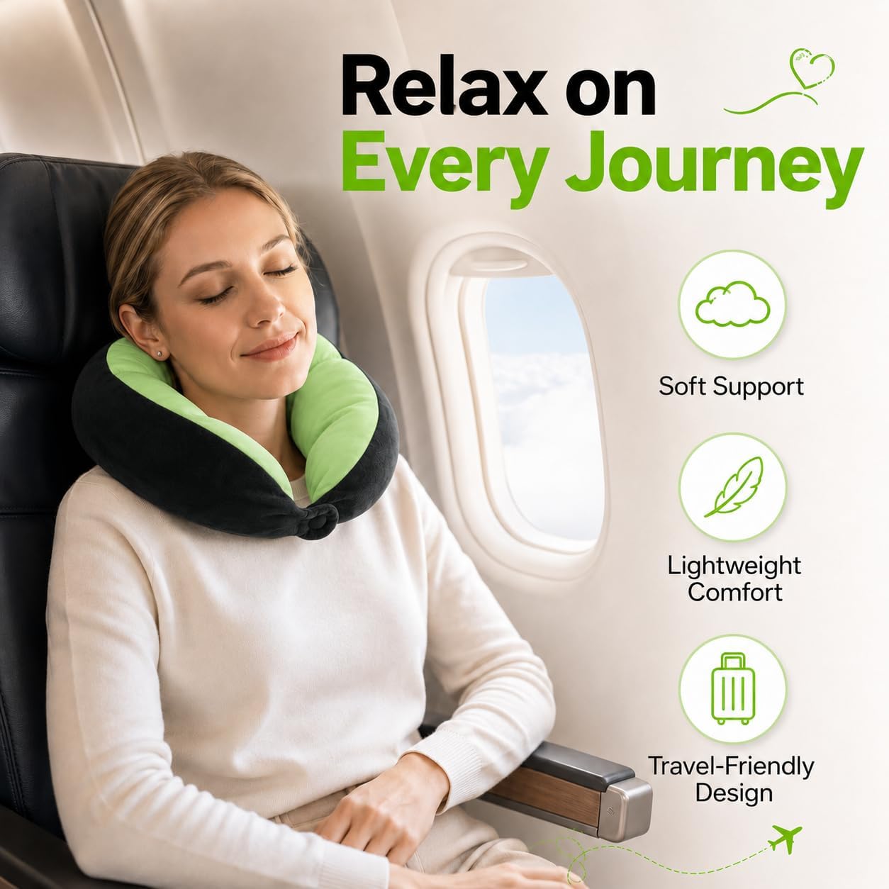 Travel Pillow for Kids & Adults Car Neck Pillow Memory Cotton U-Shaped Neck Pillow Soft Head Support Travel Accessories for Airplane Car Train Bus