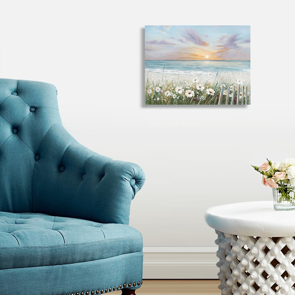 ForJoy Ocean Sunset Canvas Prints Bathroom Wall Decor Flower Canvas Wall Art 24" X 16" X 1 Pieces