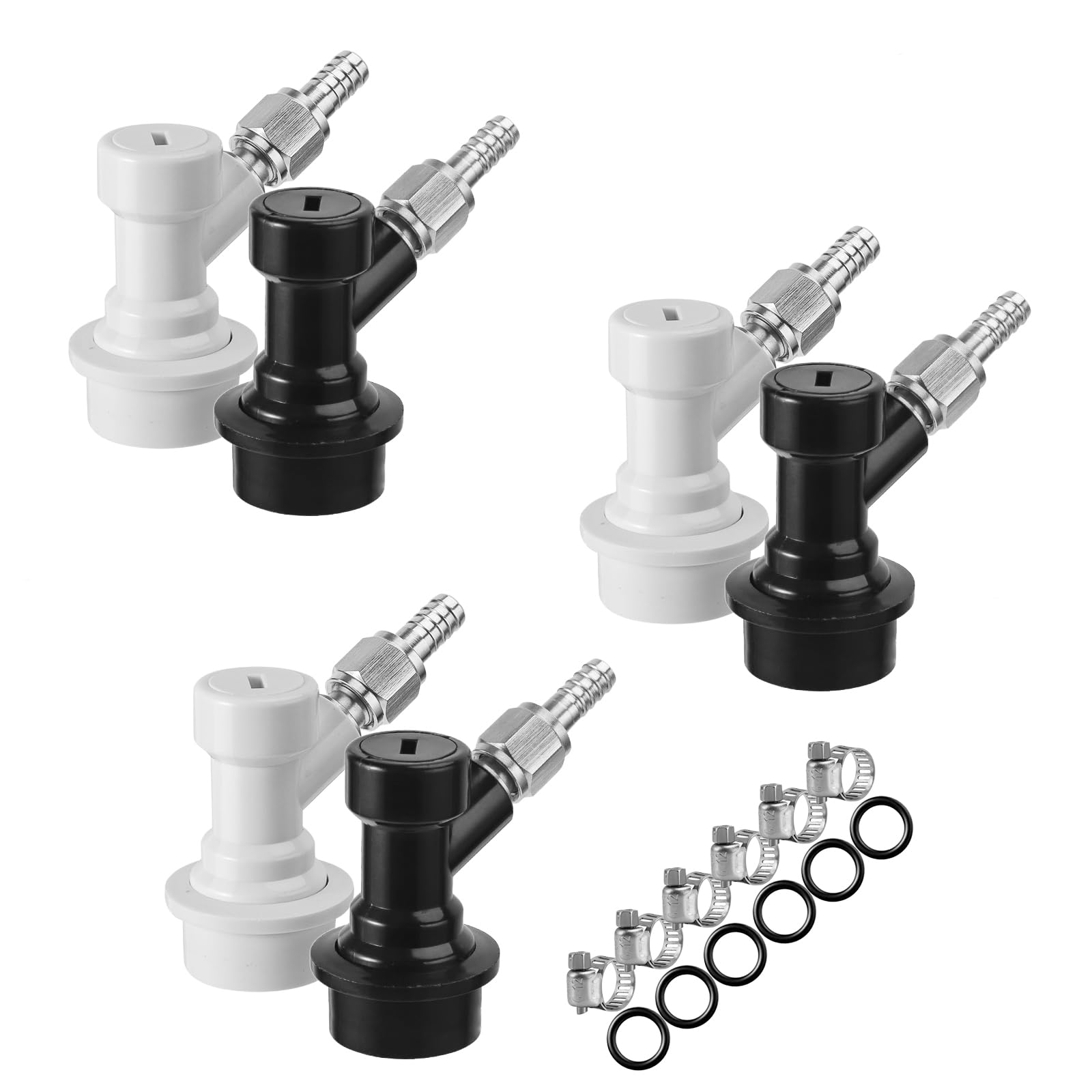 Dbgogo 3 Pairs Ball Lock Quick Disconnect Set, Plastic & Stainless Steel Keg Connectors with Swivel Nuts, 5/16'' Gas & 1/4'' Beer Barb, Black & White,
