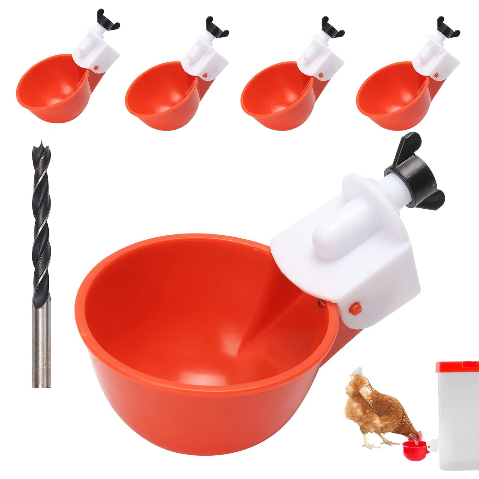 5 Piezas Bebedero gallinas,Bebedero gallinas automatico,comedero,para Pollos con Taladro,para Pato,Ganso,turquía,Paloma, DIY Agua para Pollos automática Kit