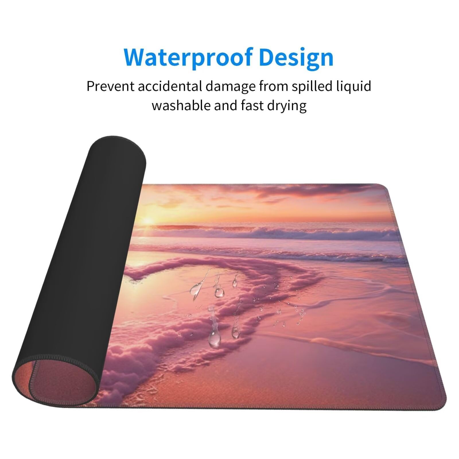 Gaming Mauspad XXL 1200x600x3mm Mousepad Verlängertes Groß Mauspad Schreibtischauflage,Genähte Kanten Rutschfeste Gummibasis,Verbessert Präzision Geschwindigkeit Home Office Herzförmiger Strand L-3322