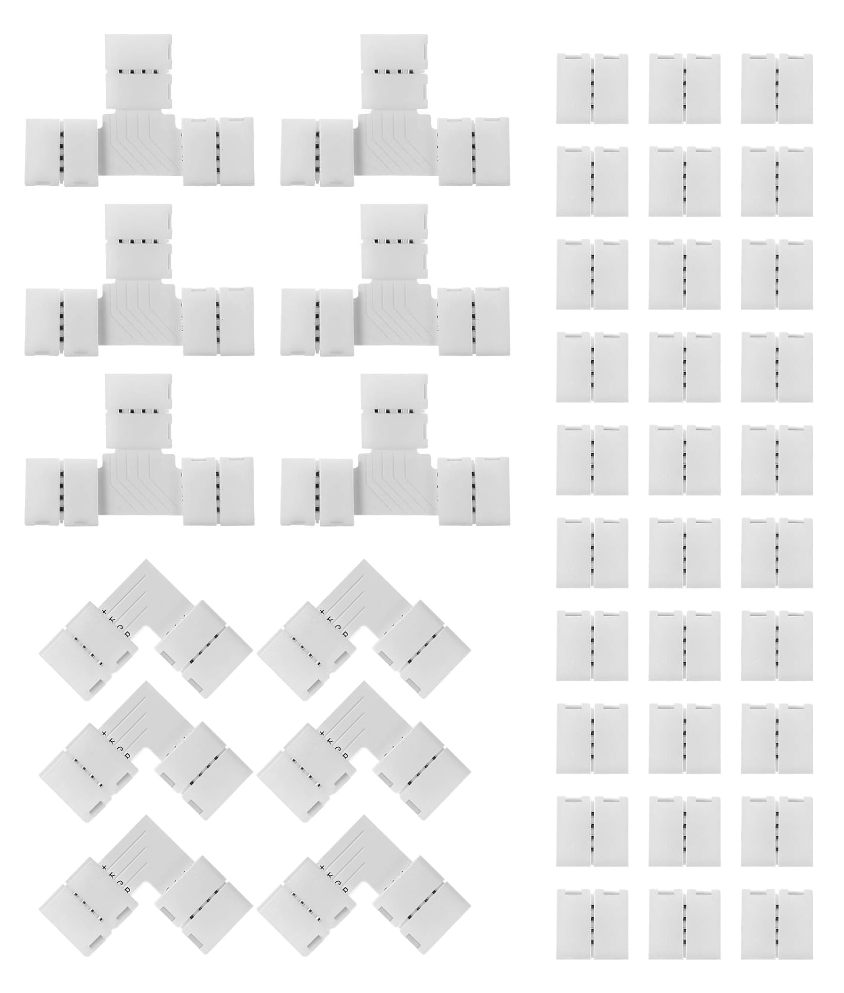 42 Stück 4 Pin LED Streifen Verbinder, Lichtverbinder T Form L Form Lückenlose Lötfreie Steckverbinder Adapter Licht Verlängerung Verbinder für WS2811 WS2812B RGB Streifenlicht (10 mm)