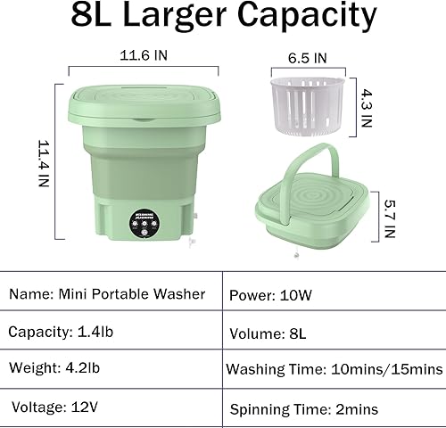 Miniatura 7 de Mini lavadora plegable, mini lavadora con cesta de drenaje, lavadora portátil plegable para apartamentos, lavandería, viajes, camping, RV o ropa