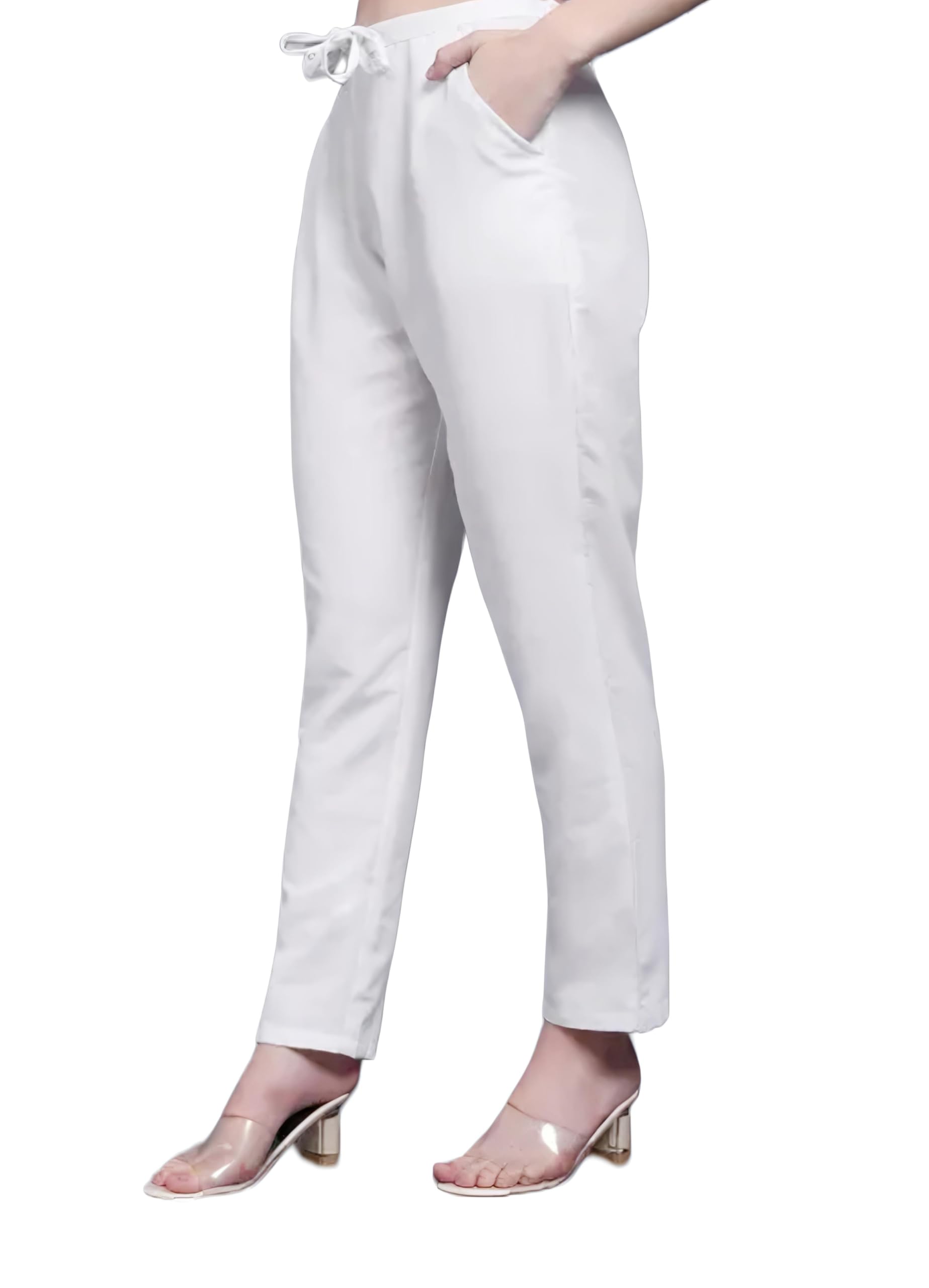 Women's Cotton Relaxed Fit Trousers, Plain Pattern, Drawstring Closure, Side Pockets-picture-19