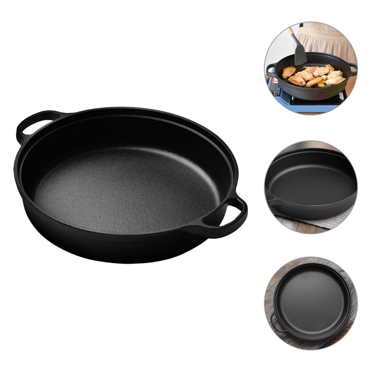 Didiseaon Olla de Hierro Fundido Redonda para Cocina Doméstica Calentamiento Rápido y Asas Ergonómicas, Adecuado para Cocinar en Interiores y Olla Caliente