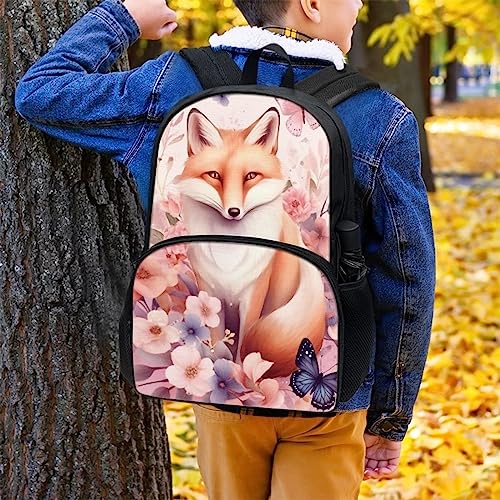 Illustration Style Floral Fox Backpack for Girls Middle Elementary School Student Lightweight Durable Basic Bookbag with Front Pocket Large Capacity 17 Inch Kids Cute Backpack4