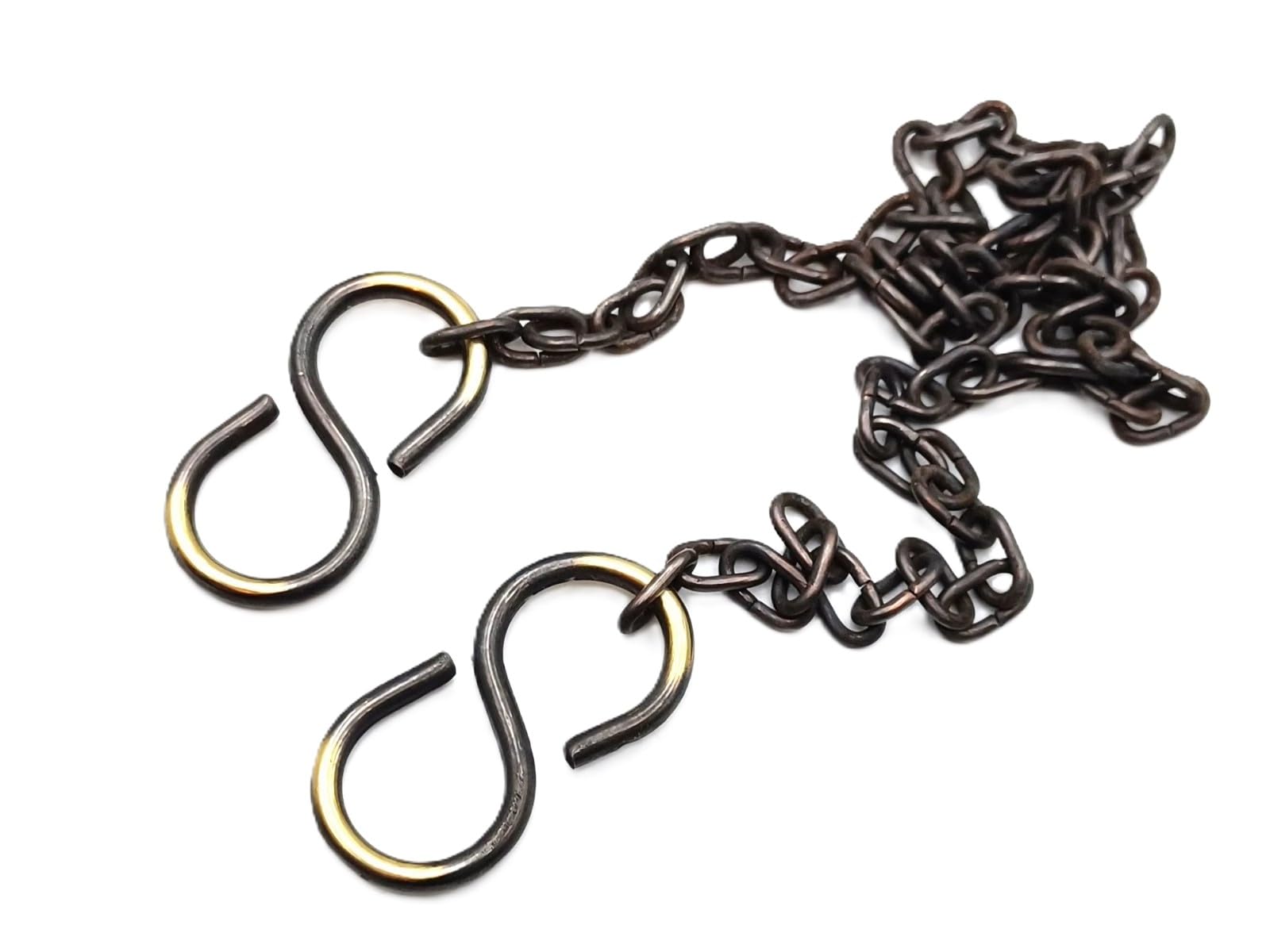 Solid Brass S Hooks and 500mm of Plated Chain 6kgs max Load - Choice of Finishes (Brushed Antique)