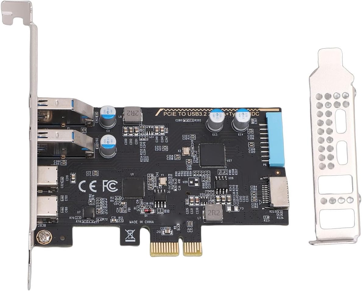 4 Ports USB 3.0 PCI Express Expansion Card, 5Gbps PCIE USB C Card with 2 Type C & 2 USB3.0 Ports, Type E 19Pin IDC Port, Ideal for Desktop PC Front Panel