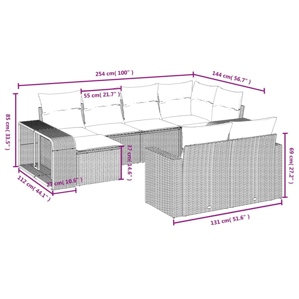 Set Divano da Giardino 10 pz con Cuscini Beige in Polyrattan, Set Giardino Esterno, Divano da Giardino, Salotto da Esterno, Set da Giardino, Arredo Giardino