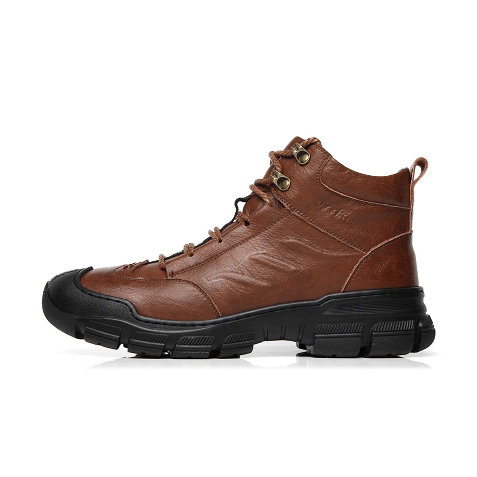 أحذية ركوب الترفيه للماء Hiking Boots for Men Round Toe Eyelock Lace Up Wingtip Embossed Stitiching Pull Tap Mid Top Genuine Leather Thick Rubber Sole Winter Warm Plush Men's shoes أحذية عالية أعلى دا