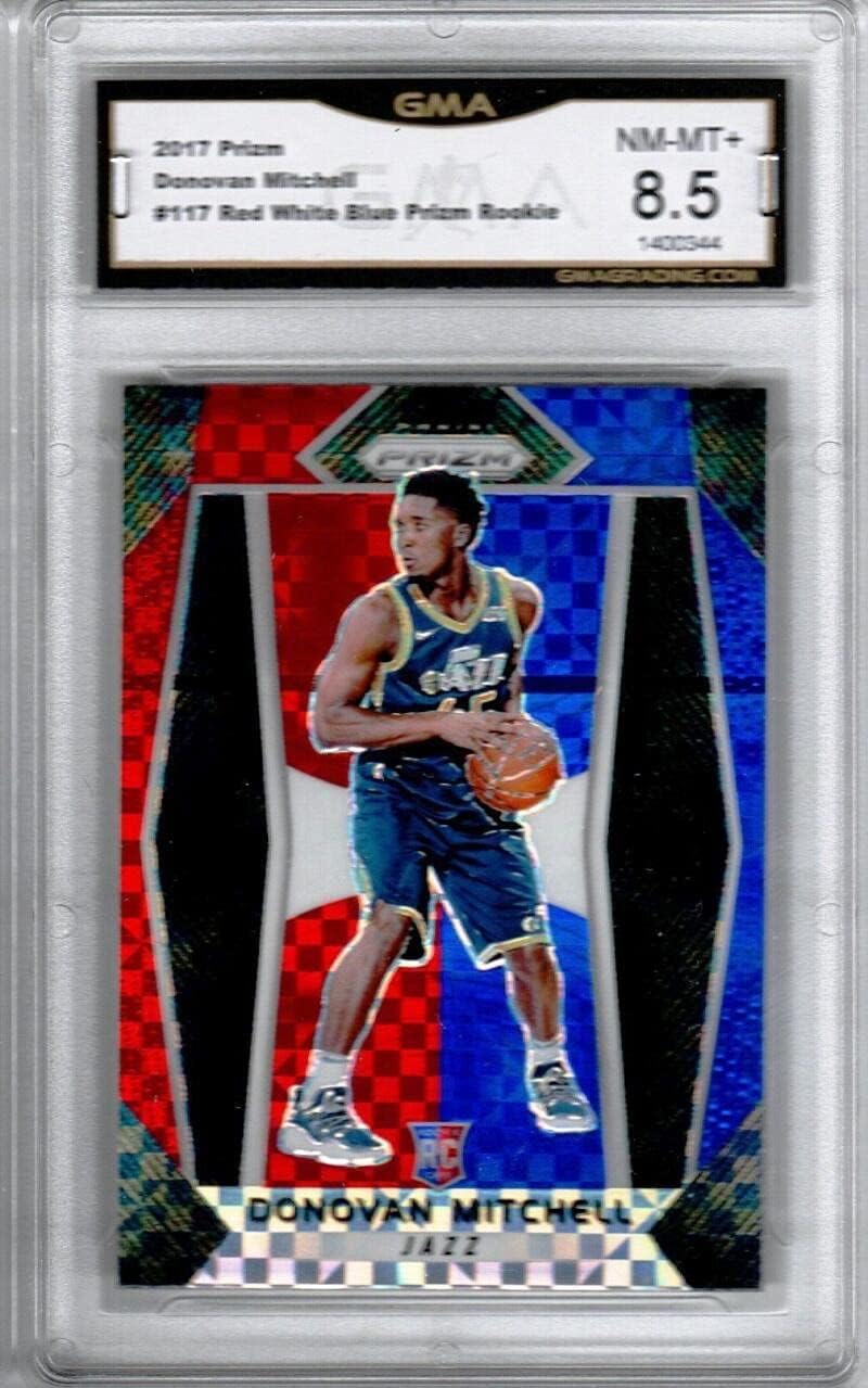 2017-18 Panini Prizm Red White Blue #117 Donovan Mitchell RC Rookie Utah Jazz Graded GMA 8.5 NM-MT+ NBA Basketball Trading Card