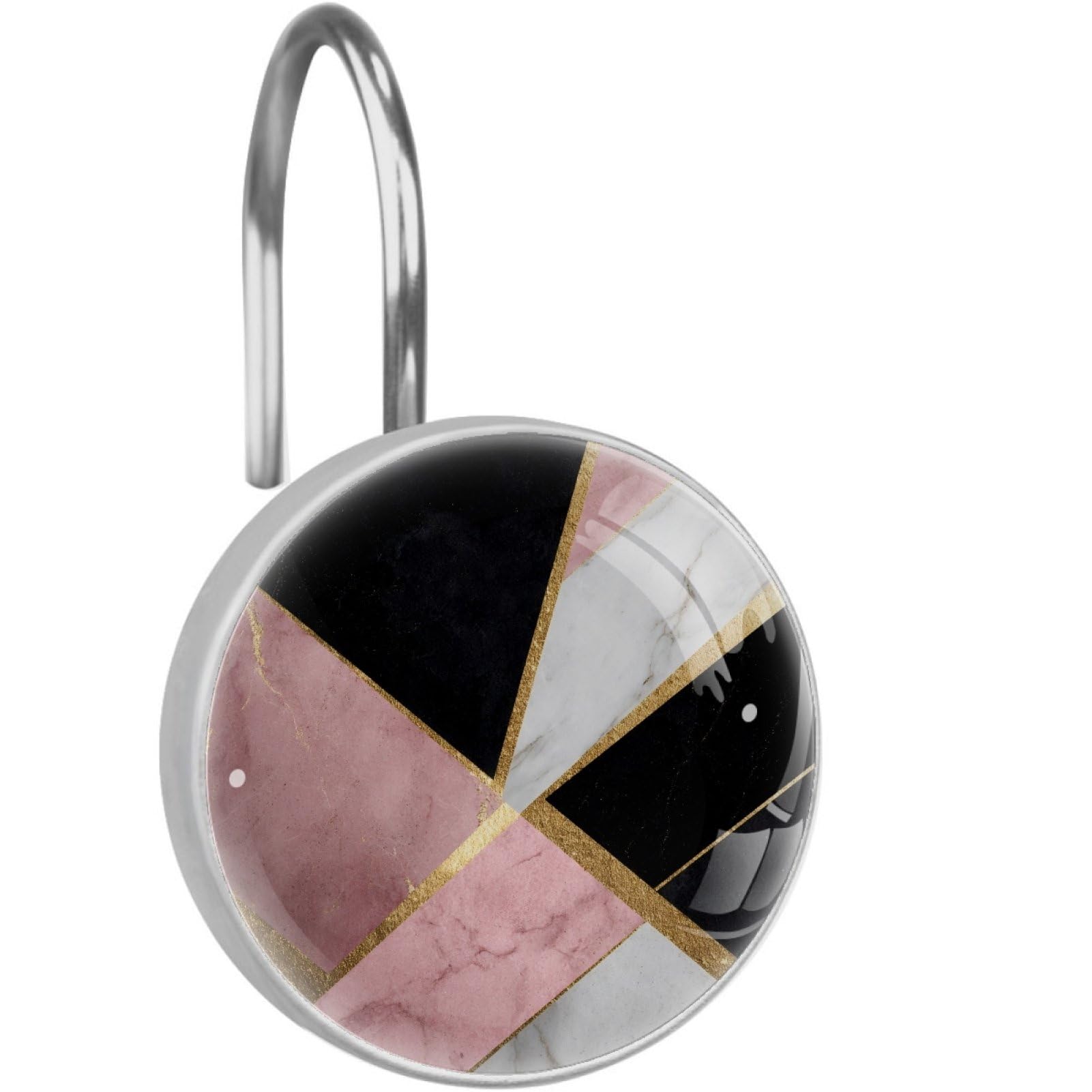 VAPOKF Decorative Shower Curtain Hook, Black Pink Marble Rustproof Stainless Steel Shower Curtain Hook for Bathroom, Shower Curtain Hangers for Shower Rod