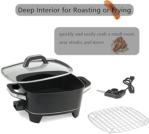Miniatura 4 de Sartén eléctrica extra profunda antiadherente para freír asado 12 pulgadas