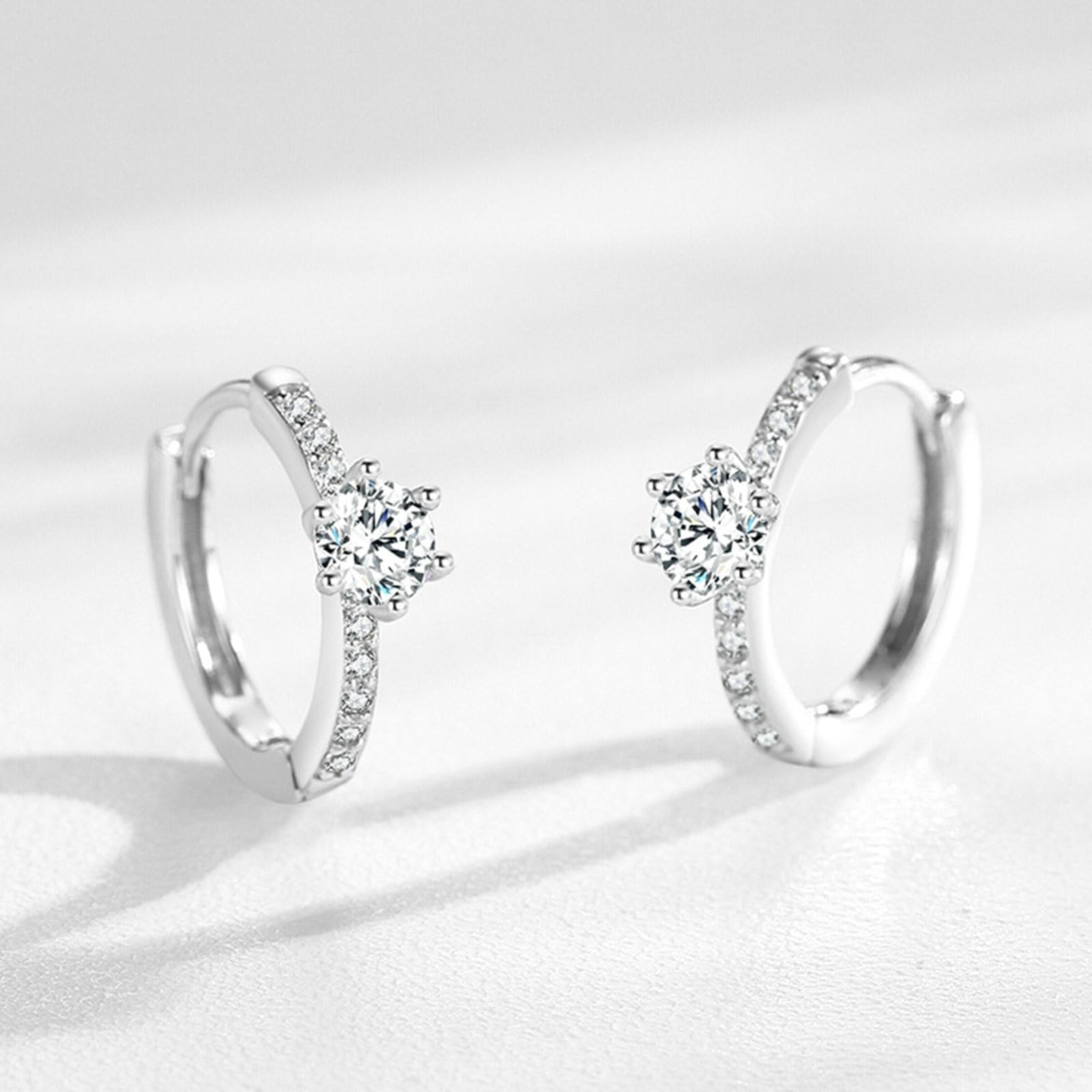 Pendientes de aro de oro blanco y platino de 9K/14K/18K para mujer, moissanita blanca, aretes para mujer, color dorado, simples