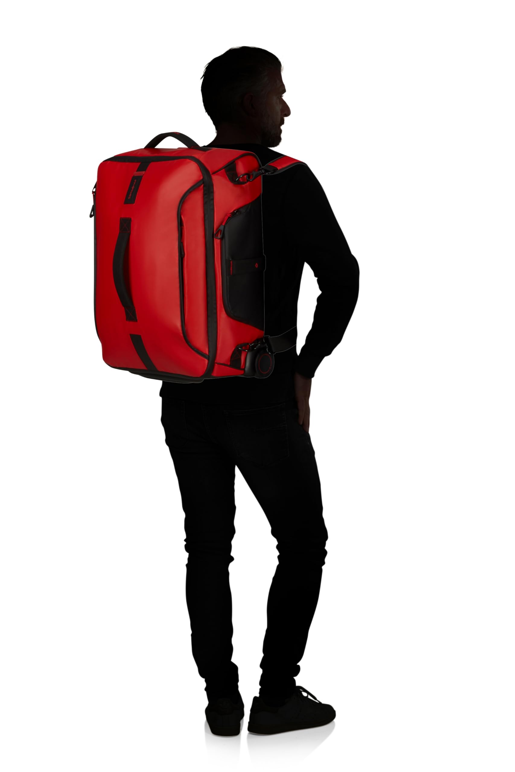 Samsonite - Paradiver Light - Bolsa de Lona con Ruedas, Rojo (Rojo Fuego), S (55 cm - 51 L), Mochila de Viaje para portátil con 2 Ruedas