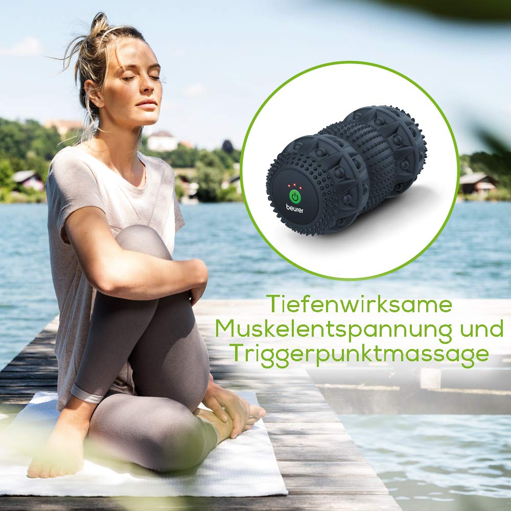 Beurer MG 35 Deep Roll Massagerolle mit Vibration, Faszienrolle zur Triggerpunktmassage, 3 Intensitätsstufen, Massagemodus, vielseitig anwendbar, tiefenwirksam