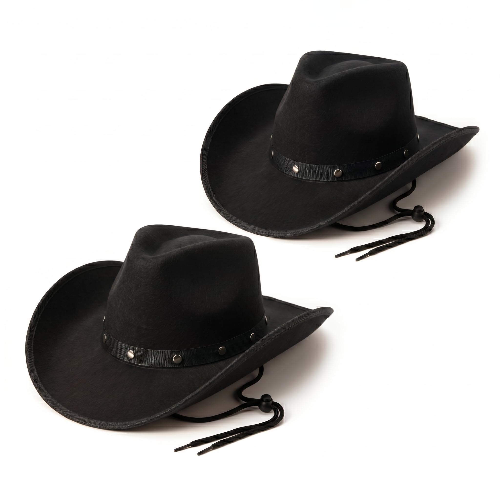 2 Texan Cowboy Hats for Adults Cow Boy Costume - Studded Western Cowboy Hats for Men and Women - Country and Western Fancy Dress Accessories - Cow Boy or Cowgirl Accessories (2pcs Black)