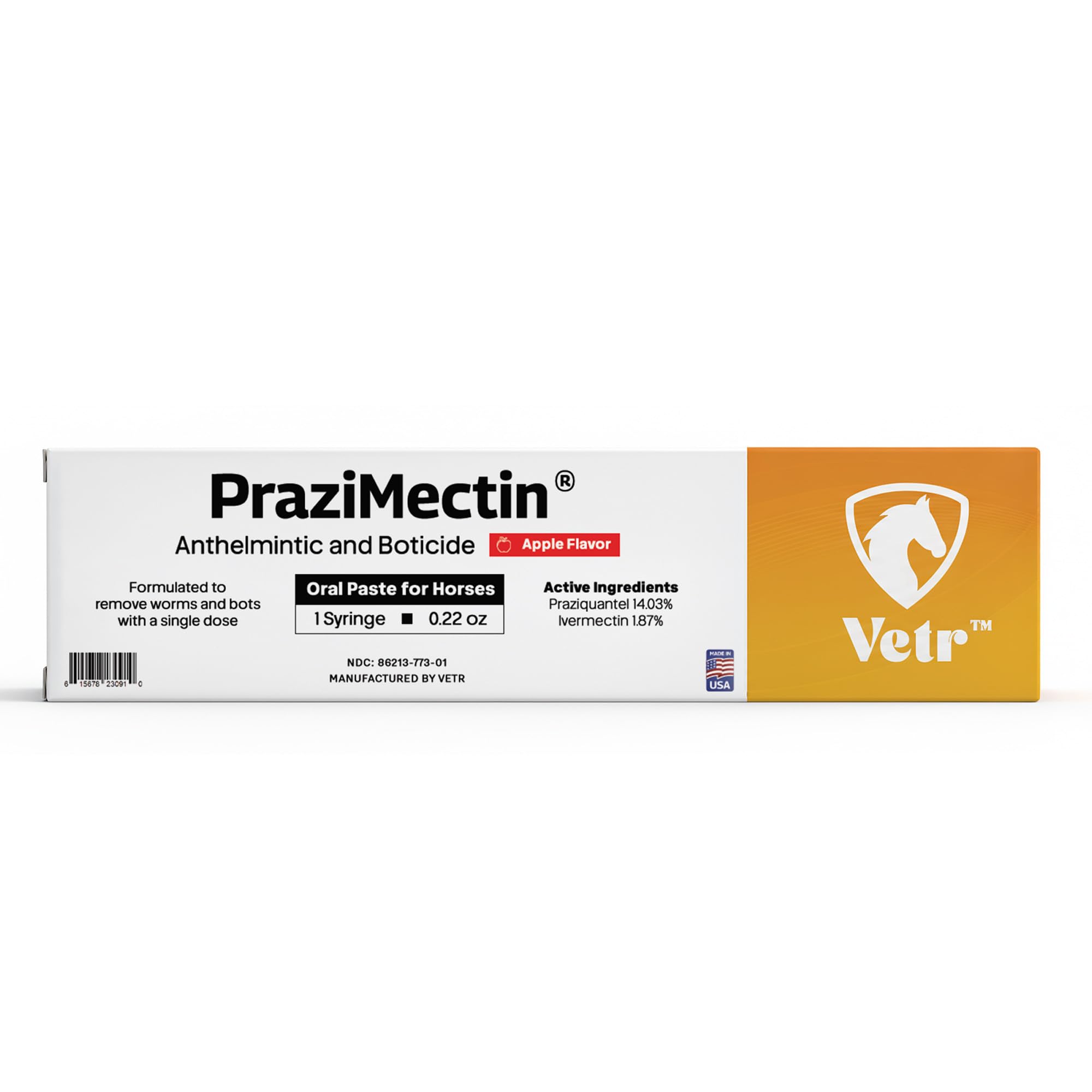 vetr Horse Intestinal Support Paste PraziMectin - Apple Flavor - 0.225 oz Syringe - for Horses up to 1320 lbs