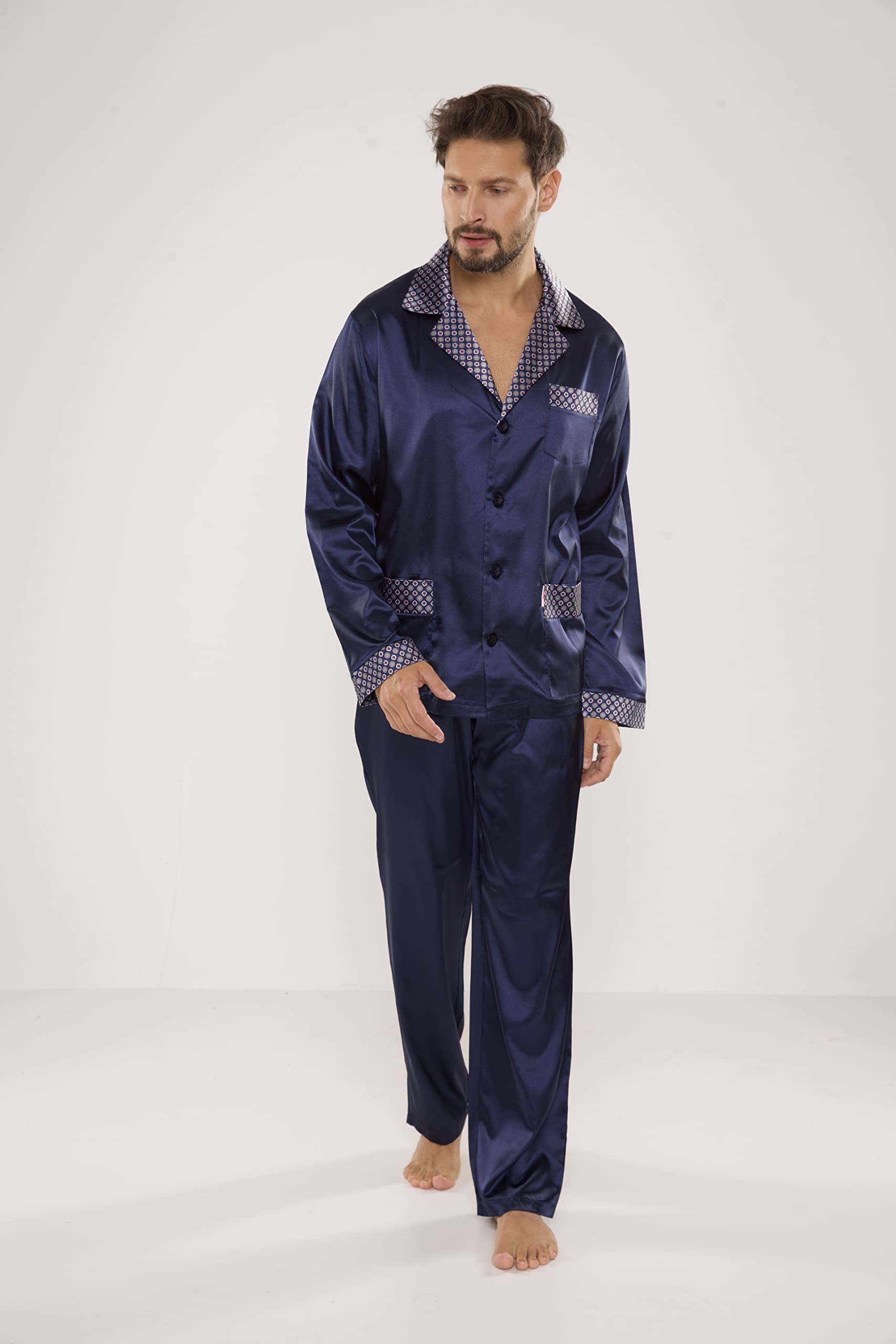 FOREX Lingerie edler und hochwertiger Satin-Pyjama Herren-Schlafanzug Hausanzug