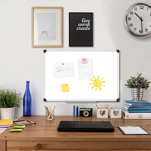 Miniatura 3 de XBoard Pizarra blanca magnética de borrado en seco de 24 x 18 pulgadas, pequeña pizarra blanca para colgar para pared con bandeja de marcadores,