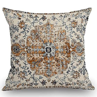 Foto di Moslion Moquette stile boho etnico design oro blu decorazione fattoria arredamento cotone lino casa casa cuscino federa cuscino cuscino cuscino federa per divano 45,7 x 45,7 cm