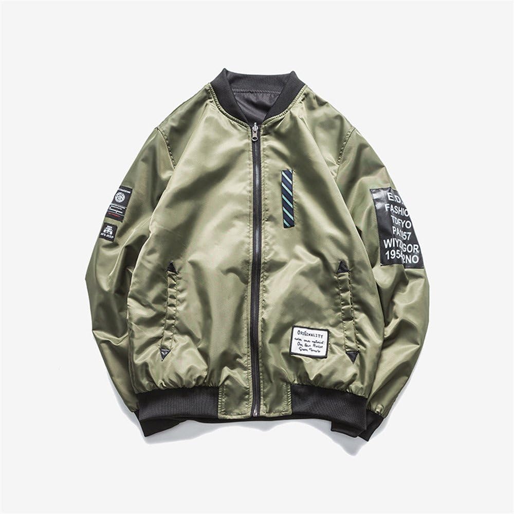 fjubjv Men's fashion casual jacket collar Japanese baseball jacket men wear two pilots,green,M