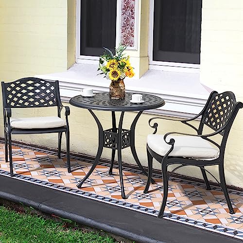 Nuu Garden 30 Inch Patio Dining Table, Cast Aluminum Round Outdoor Table With Umbrella Hole For Patio, Backyard, Deck-Black #TOP4