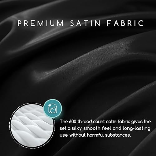 Miniatura 3 de MR&HM Sábanas de satén para cama de tamaño California king, juego de 4 piezas de ropa de cama sedosa con 15pulgadas de profundidad, elástico en