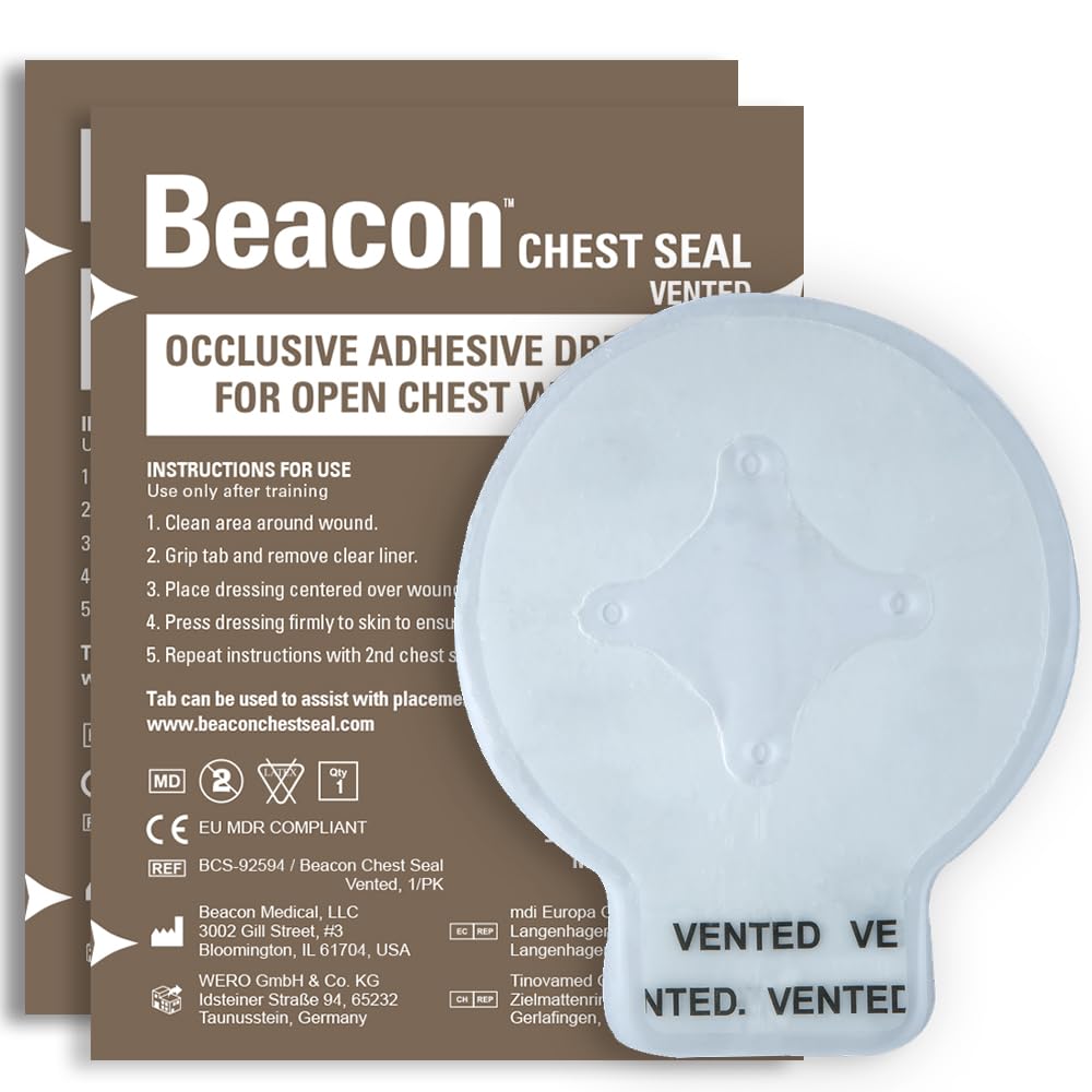 Beacon Chest Seal [2 Pack] - Vented Chest Seal for Open Chest Wound Care 6 Inch Round Chest Wound Seal with Patented Venting System, Trauma Wound Dressing Designed for The Field