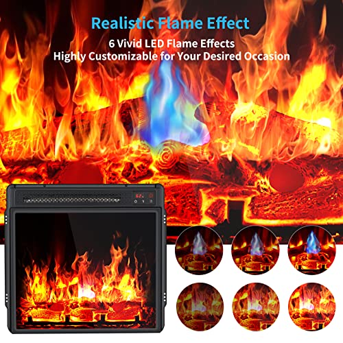 18-Inch Electric Fireplace With Led Realistic Flame Effect, Small Fireplace Insert With Remote 1H To 9H Timer Safety Overheat Protection, Fireplace Heater For Living Room Home Office, 1400W, Black #TOP2