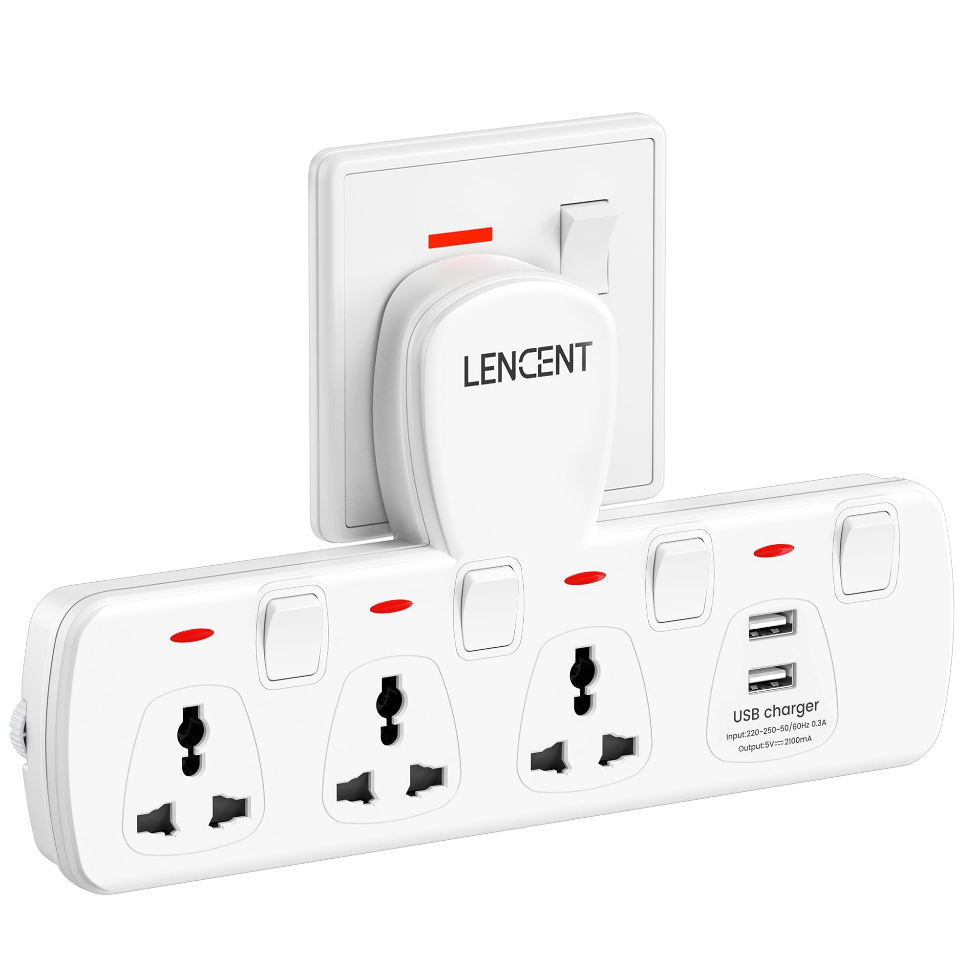 LENCENT Multi Plug Extension Socket with USB, 3 Way Electrical Outlet Extender with 2 USB, Wall Charger, Universal Plug Adapter, Charging Station for Home, Office, Kitchen, Individually SwitchedLENCENT Multi Plug Extension Socket with US…
