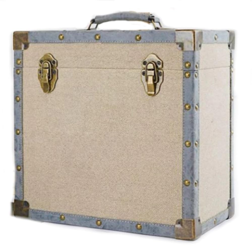 Vinyl LP Record Storage Carry Case Fabric | Holds Up To 50 12 Inch Records | Chrome Effect Trim On Corners And Edges | Hinged Lid with 2 Clasps