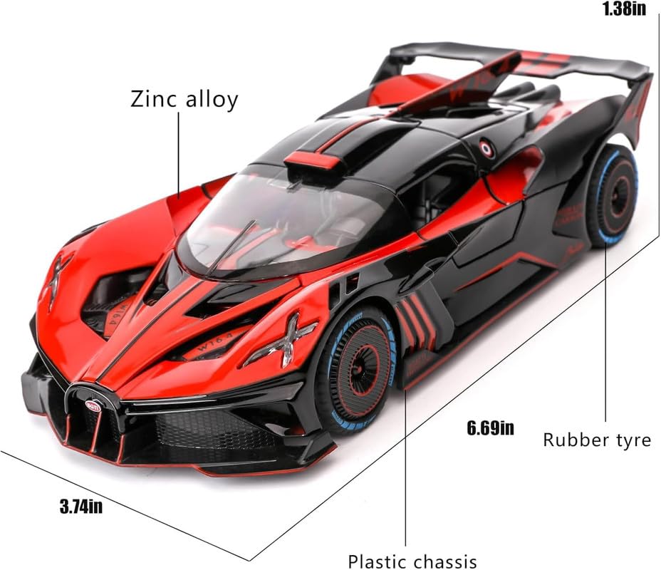 Image of Play Boy 1:24 Bugatti Bolide Model Diecast Metal Alloy Pullback Toy Vehicle with Openable Doors Light and Music Car for Kids (Multicolor)