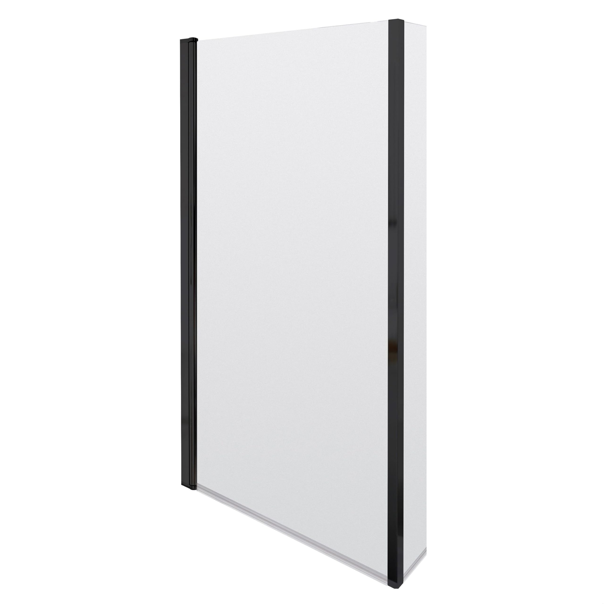 Balterley Black 795 X 1490Mm L-Shaped Bath Shower Screen, Shower Screens For Baths With Fixed Return Panel, 6Mm Toughened Safety Bath Door Screen, 180° Pivot Reversible Door Screens (Black)