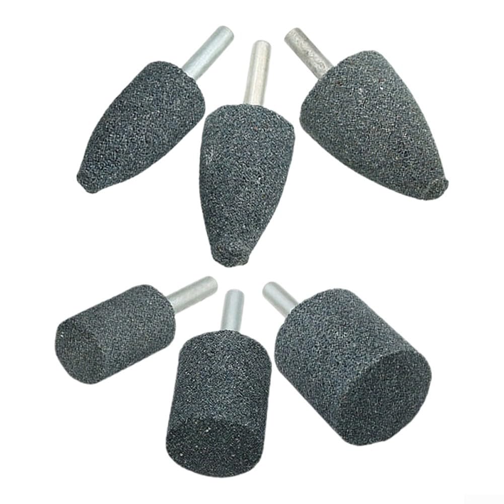 Set di 6 punte cilindriche per smerigliatura per pietra, con gambo da 6 mm, in corindone per sbavatura, rimozione della ruggine, lucidatura e rettifica