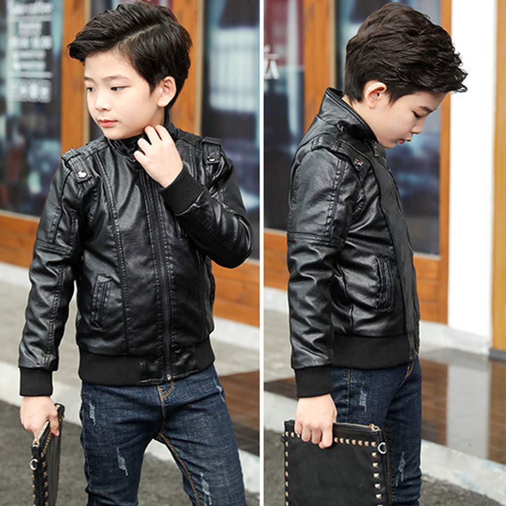 Jungen Verdickte Lederjacke PU Leder Kinder Mädchen Flaumgefüttert Bikerjacke Warm Outwear Kleidung Mantel