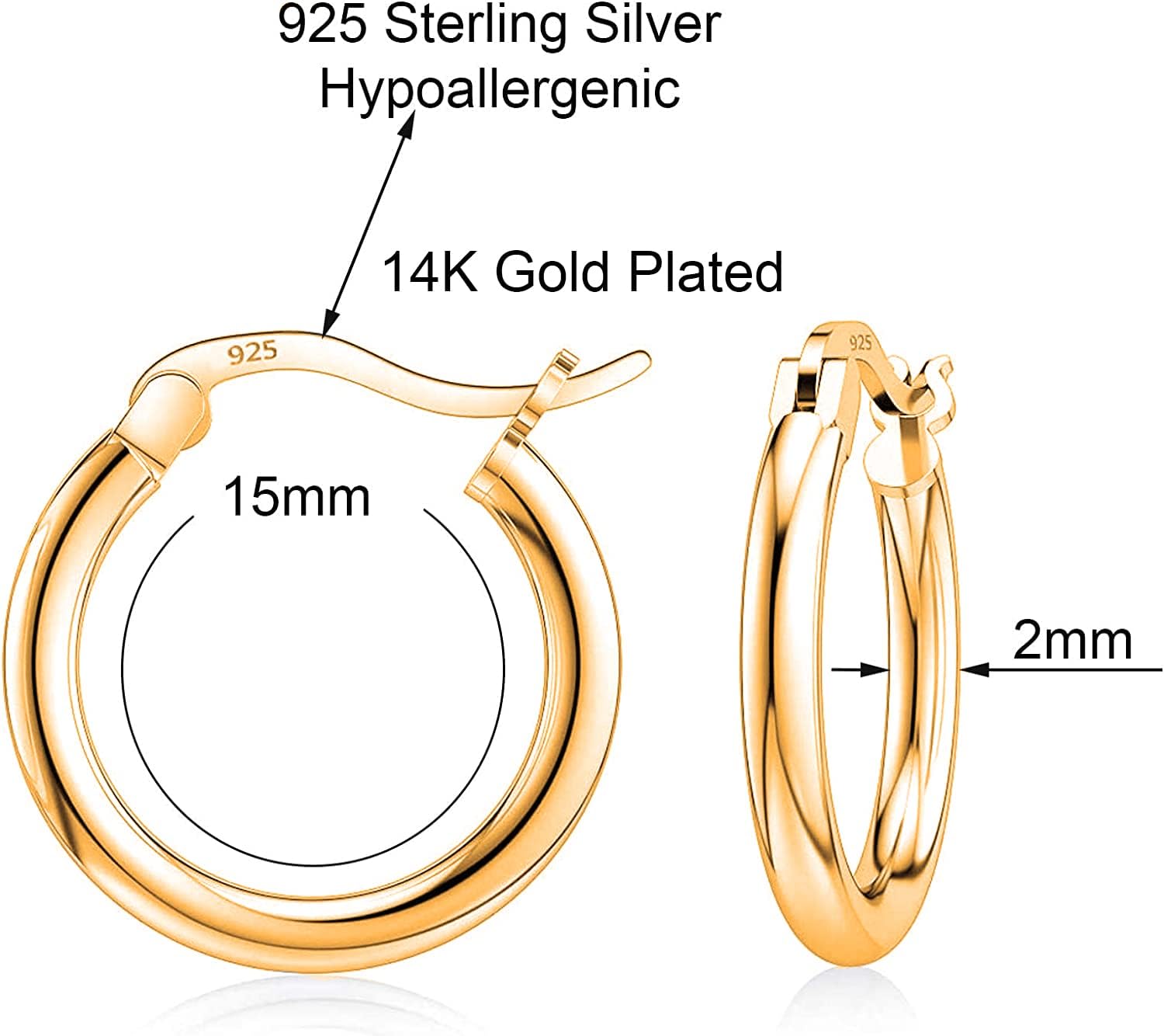 Savlano 925 Sterling Silver Round Hoop Earrings – 18K Gold Plated Hoop Earrings for Women & Men Comes in 10MM-25MM with a Gift Box - Image 3