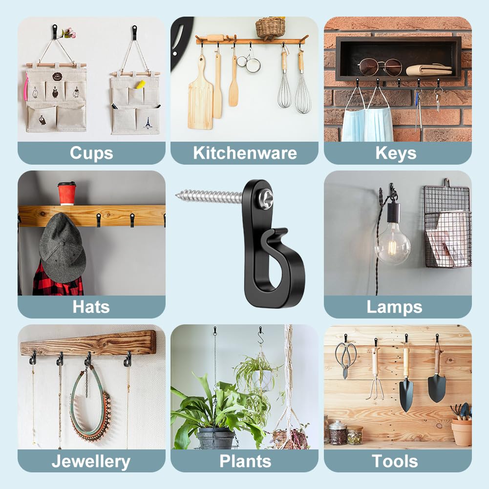 URAQT Ganci a vite, 55 Pezzi Ganci Avvitabili, Gancis Q-Hanger, Gancis a Vite per Interni ed Esterni, Gancis per Luci Natalizie con Vites, per luci di Natale,Campanelle,Catene Luminose