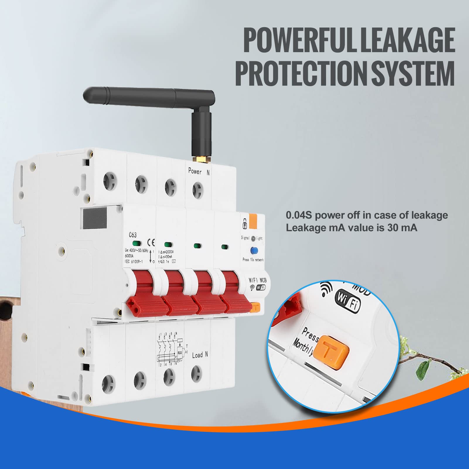 Disyuntor Inteligente, Disyuntor de Control Remoto AC400V 63A WiFi para Bomba de Agua