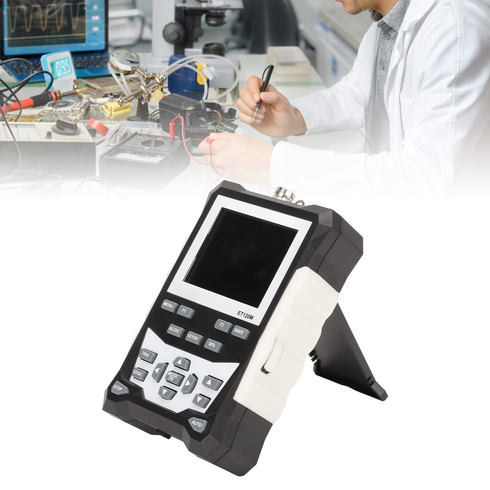 Osciloscopio Portátil de 120 MHz, Osciloscopio Digital TFT de 2,4 Pulgadas Osciloscopio Portátil Ancho de Banda de Forma de Onda 100 Conjuntos de Datos 10 Formas de Onda Kit de