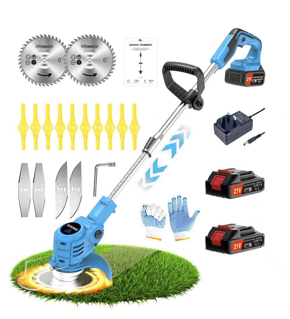Metal Blade Cordless Strimmer 21v Grass Trimmers 27 Blades 15cm Cutting Diameter Cordless Strimmer Retractable Handle For Lawn Garden
