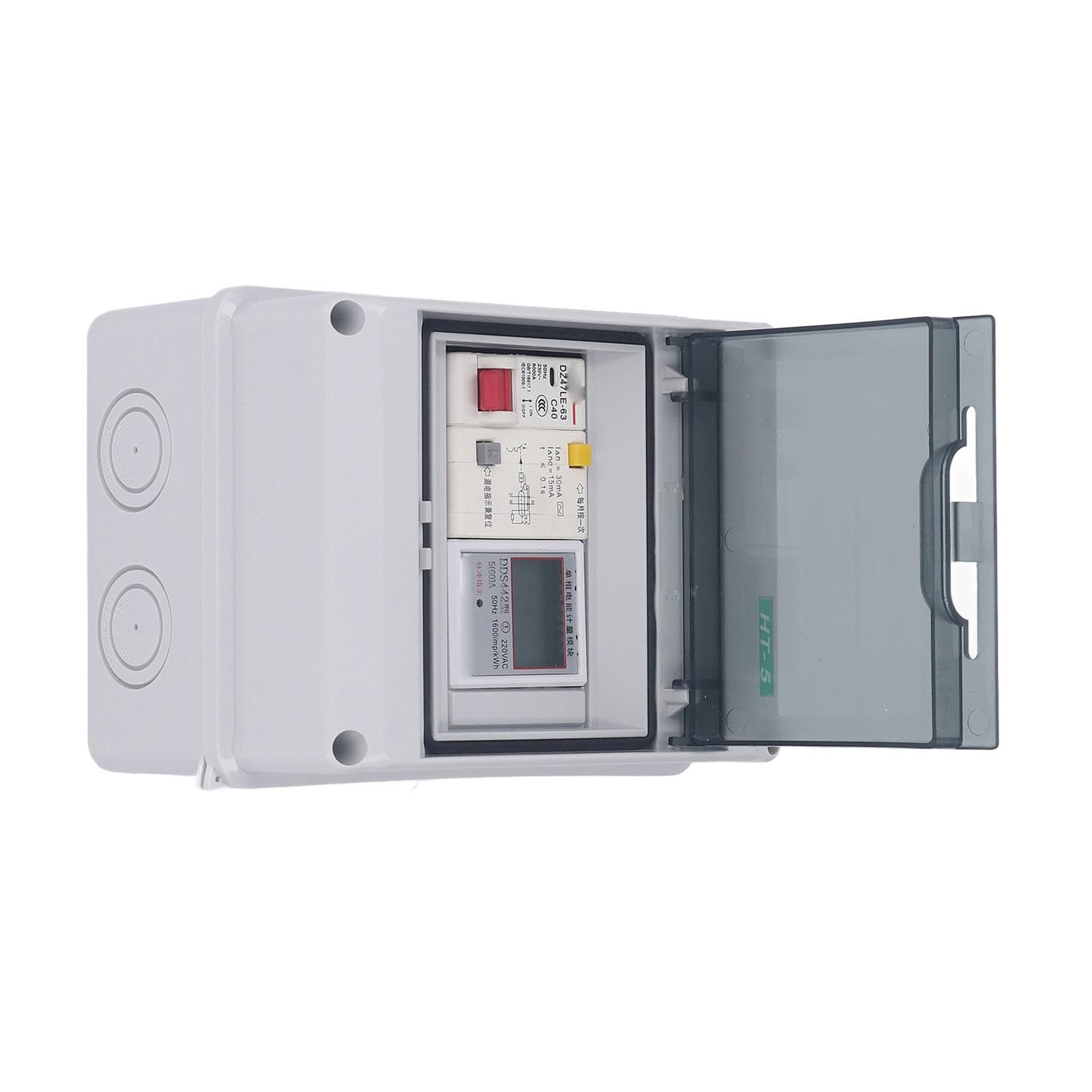 Buachois Caja de Distribución, 2 Vías, IP65, PC, 230VAC 40A, con Interruptor de Fuga y Medidor, para Garaje Taller