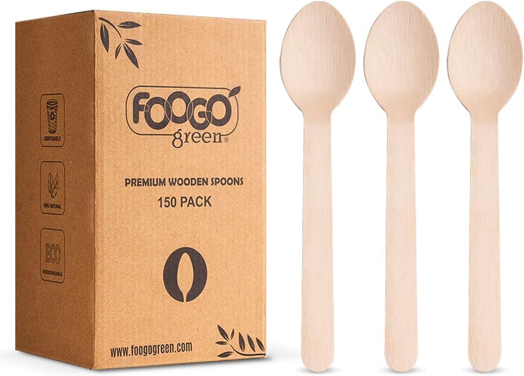 FOOGO Green 450pcs Disposable Wooden Spoons, FSC® Certified, 16cm, Biodegradable Compostable, Eco Friendly Cutlery Set, Wedding Picnic Party Camping Catering, Like Bamboo — image 1