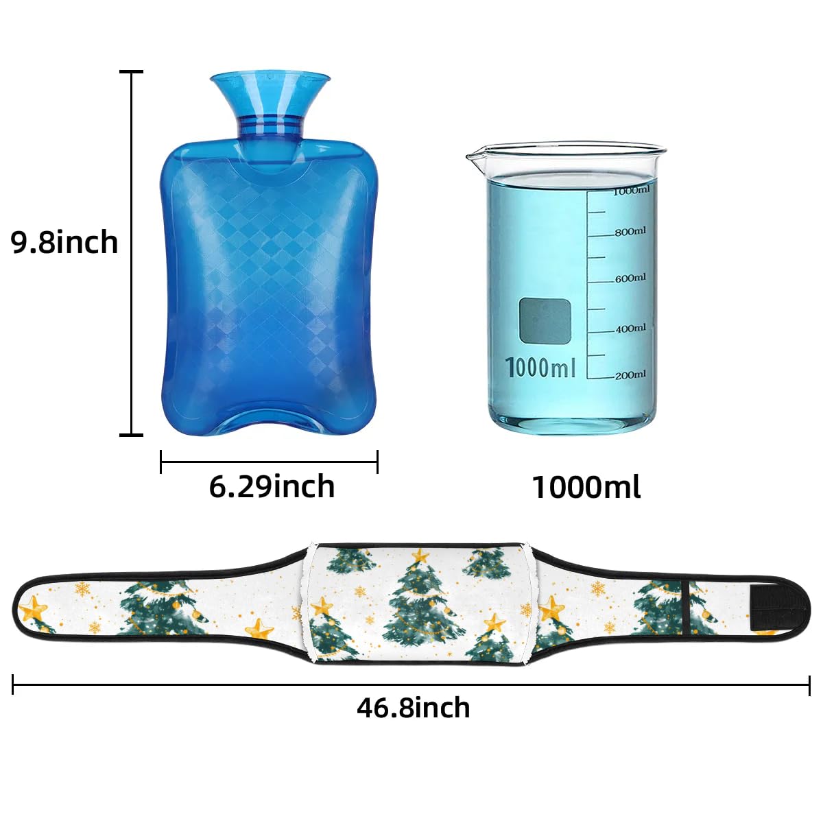 Hot Water Bag with Waist Cover Star Tree Snowflake Warm Hot Water Bottle Belt Plush Double Hand Insert Wearable Water Bag Detachable Hot Bottle Pouch for Neck Shoulder Pain Relief
