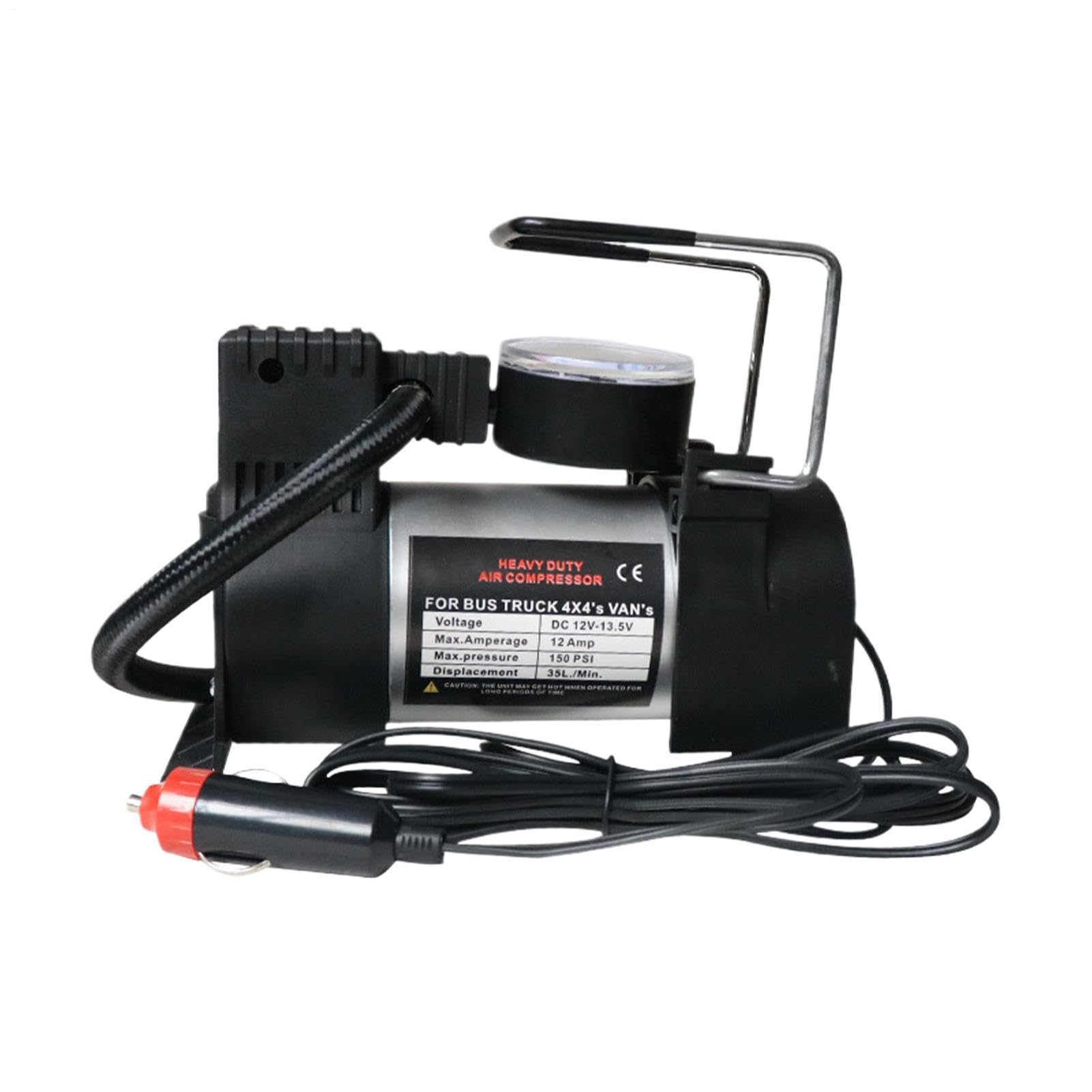 Genérico Compresor De Aire Portátil para Coche – Inflador De Neumáticos 12V Encendedor | Bomba Eléctrica 20 Cm con Manómetro, Mini Inflador para Auto Y Moto, Resistente para Colchones Y Balones
