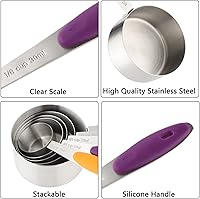 Vista 4 de Juego de 13 tazas y cucharas medidoras de acero inoxidable, cucharas medidoras anidables para ingredientes secos y líquidos