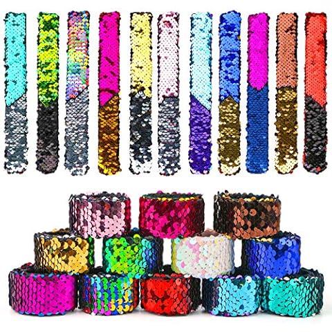 VGOODALL 24pcs Slap Bracelet,Kids Squin Bracelet Mermaid Bracelet Flip Wristband Bracelet Kids Birthday Party Favors Supplies Cover