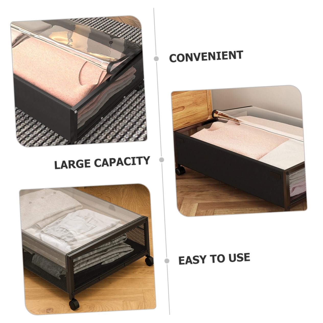 PRETYZOOM Cesta de Almacenamiento Debajo Cama Negro Tapa Transparente Organizador para Guardar Ropa Zapatos y Libros Dormitorio